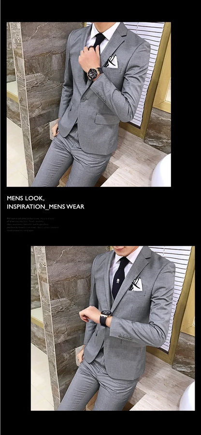 Men's Slim Fit 3-Piece Suit – Blazer, Vest & Pants for Business, Wedding & Smart Casual Wear
