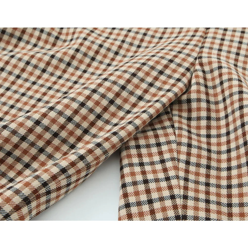 Stylish Plaid Pant Suits for Women New in Commuting Style Two Pieces Straight Plaid Blazer Matching Tonal Pleated Wide Leg Pants