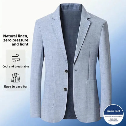 30% Linen Blazer - Men's Fashionally Fit Business Formal Wedding Gentleman's Cool Silk Lightweight Breathable Casual Blazer