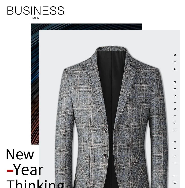 Blazer Men's Fashionable High-end Business-oriented Outdoor Gentleman's Trendy Checked Casual Wear for Hosting Weddings Blazer