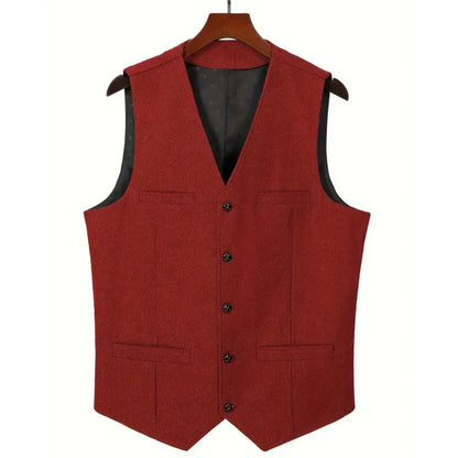 Men's Herringbone Suit Vest – V-Neck Single Button Waistcoat for Weddings, Business & Smart Casual Wear