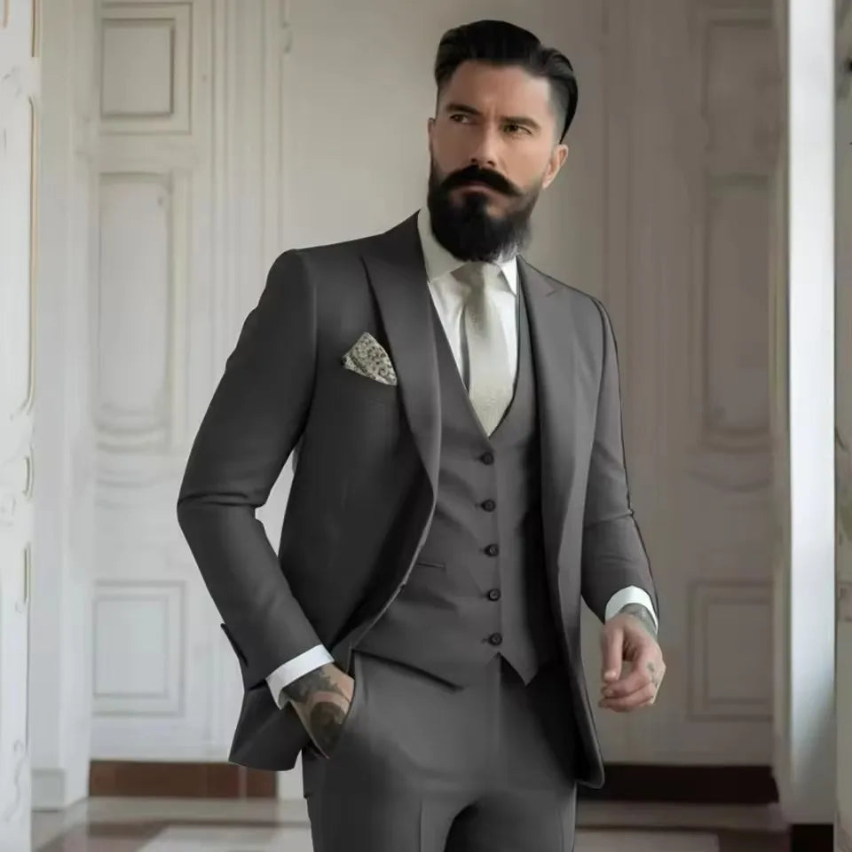 Costume 3 pièces noir pour hommes, coupe ajustée, décontracté, professionnel, formel, pour entretien, marié et garçons d'honneur