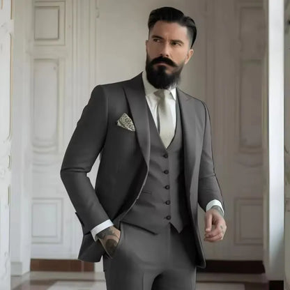 Costume 3 pièces noir pour hommes, coupe ajustée, décontracté, professionnel, formel, pour entretien, marié et garçons d'honneur