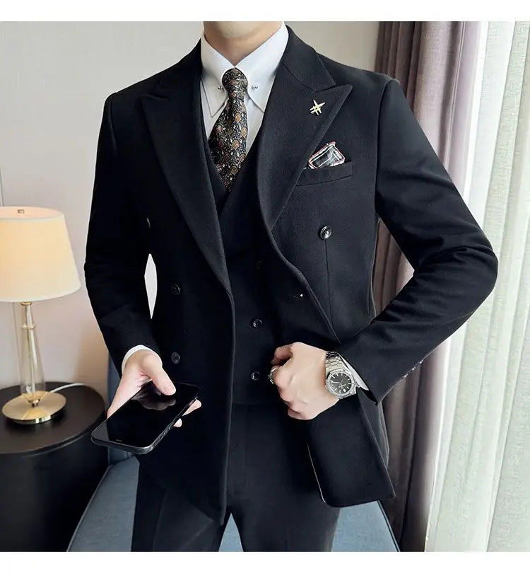 Men's Tuxedo Suit 3 Piece Set Slim Fit Bead Decoration One Button for Wedding Groom & Dinner