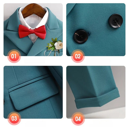 Flower Boys Wedding Outfit Kids Spring Autumn Jacket Vest Pants Bowtie Brooch 5Pieces Suit Set Children's Performance Costume