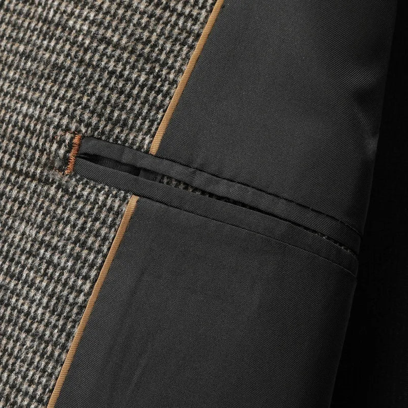 Man Suit Coat Vintage Patchwork Single-breasted Men Blazer Slim Long Sleeve Pocket Male Business Casual Outerwear