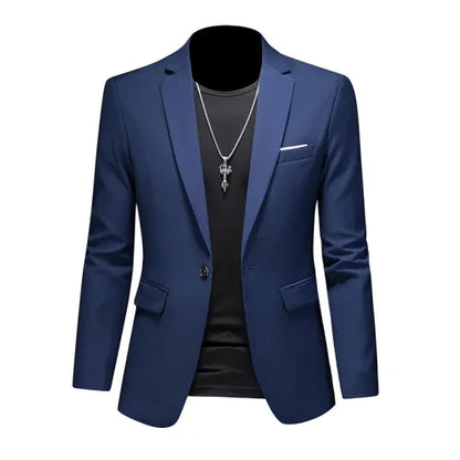 Men's Slim Fit Single-Breasted Blazer for Business Casual and Wedding Occasions