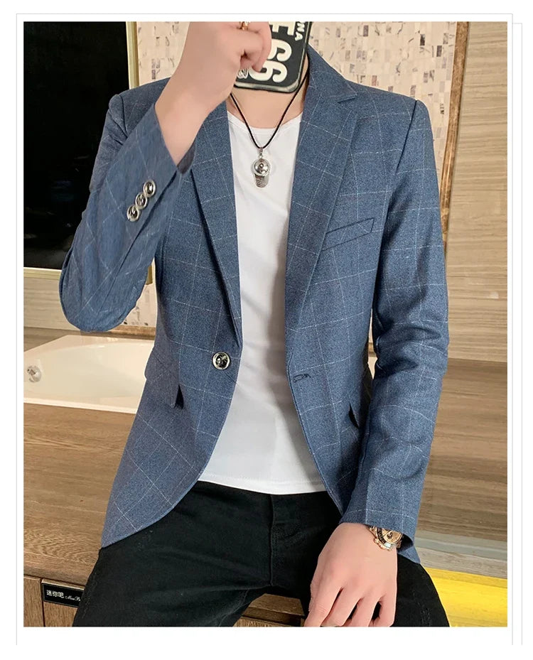 Men's  Slim Fit Business Suit Jacket Casual High-End Polyester Korean Style Top for Handsome Fashionable Look