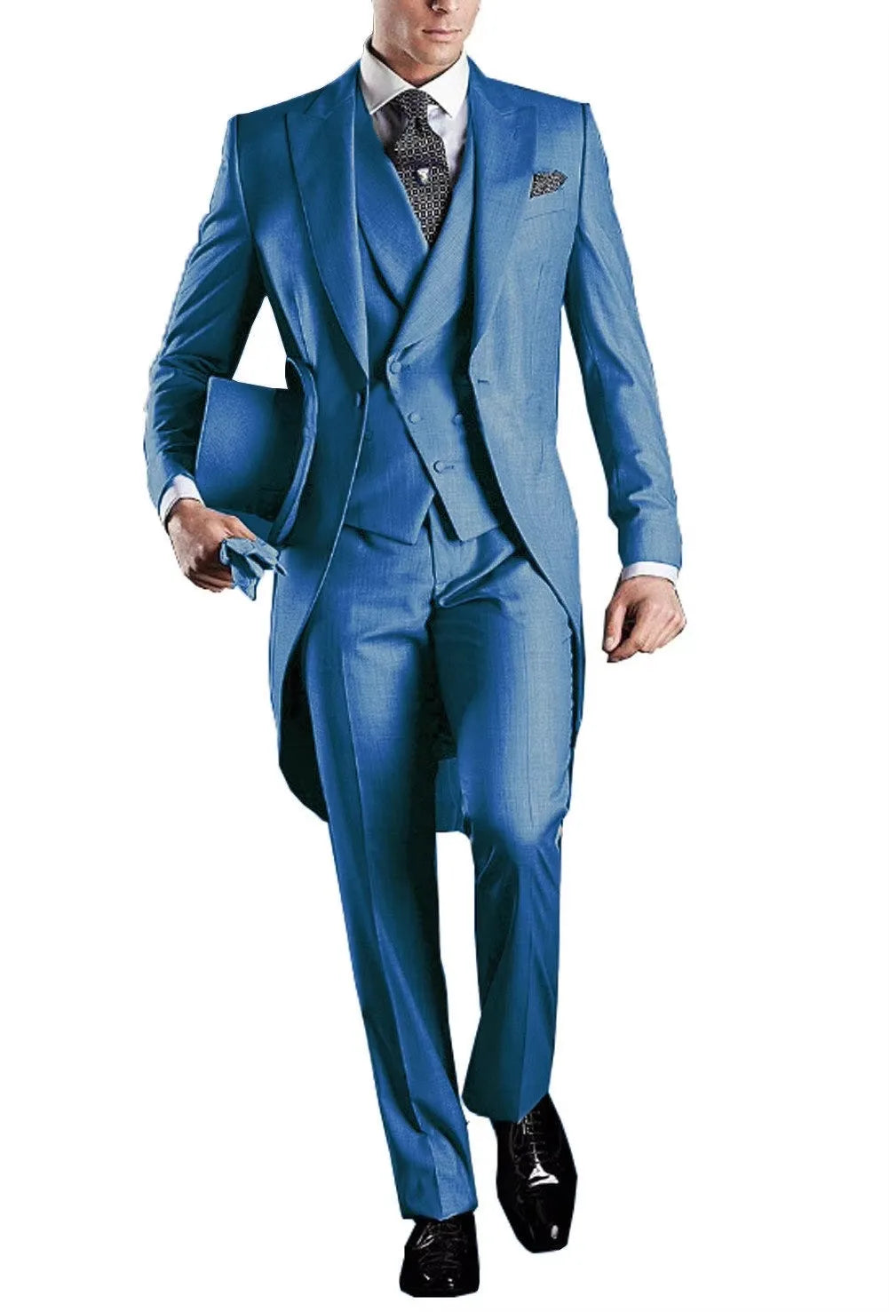 Men's 3-Piece Solid Long Tailcoat Tuxedo Set Formal Wedding Groom Clothing Jacket Pants Vest for Prom Party Fashion Male Suits