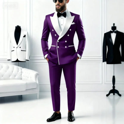 Ensemble décontracté 2 pièces pour homme avec blazer à revers blanc et pantalon noir Costume de mariage pour témoins pour cérémonie et fête