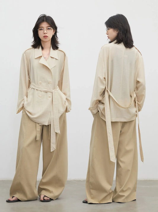New Women Mid-length Trench Coats Loose Casual Oversized Double Breasted Office Ladies Blazer Jacket Spring Autumn
