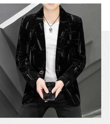 Fashion Handsome Slim Fit Corduroy Suit for Men High Quality Young Boutique Style Single Breasted West Coat M-5XL