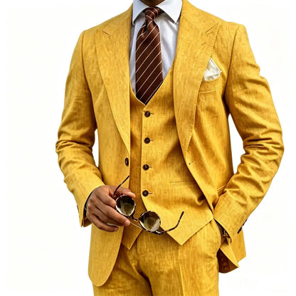 Men's Suit Customized 3 Piece Blazer Vest Pant Linen Set Full Man Terno Linen Suit Notched Lapel Casual Tuxedo Summer Wedding