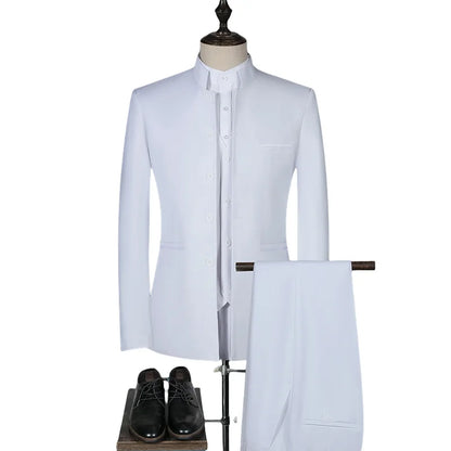 Men's 3-Piece Suit Blazer Vest Pants Smart Casual Standing Collar Mao Suit for Wedding Work and Outdoor