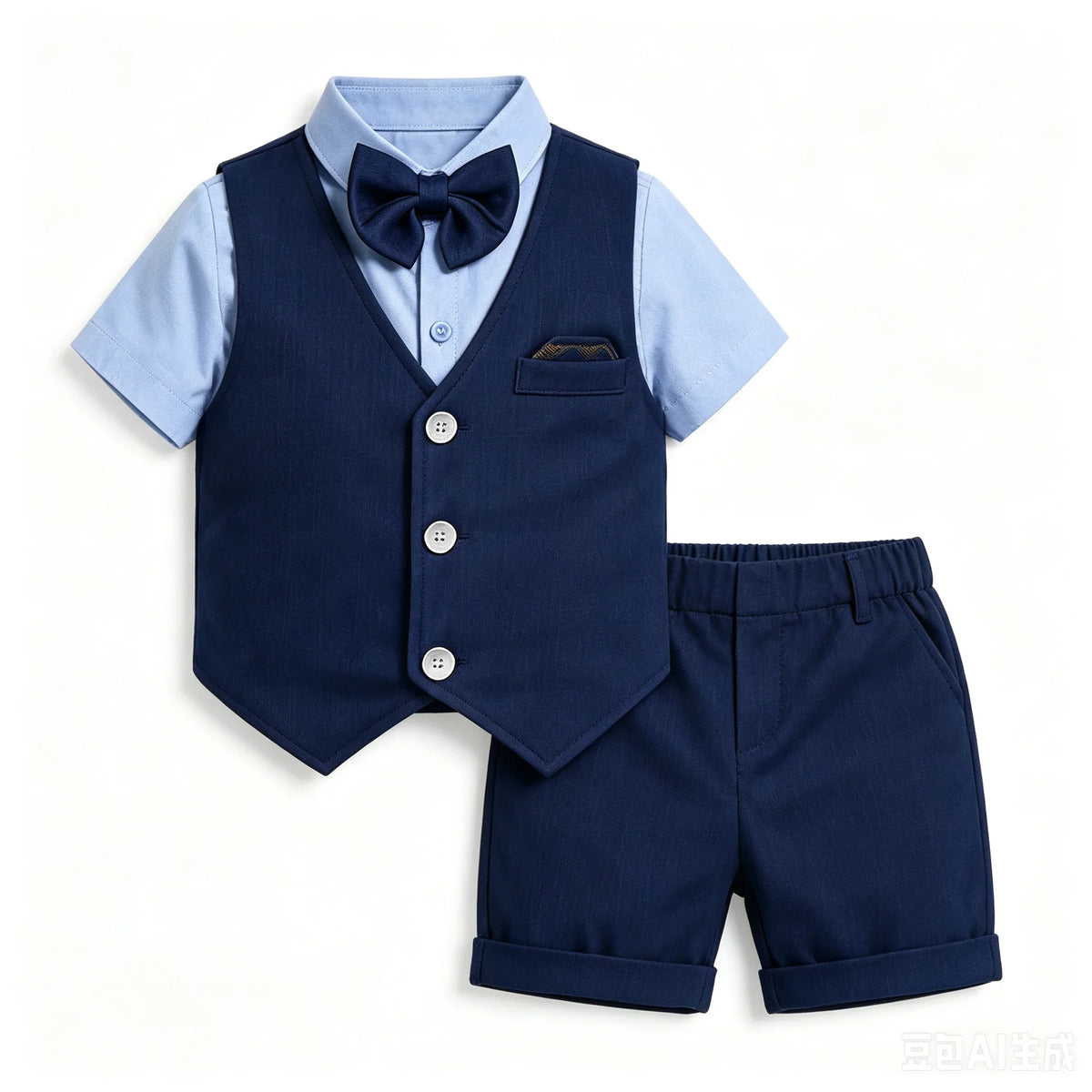 Baby Boys Sage Green Vest Short Sleeve Shirt Bow Tie Shorts 4pcs Clothes Set Kids Wedding Birthday Gentleman Formal Suit Set