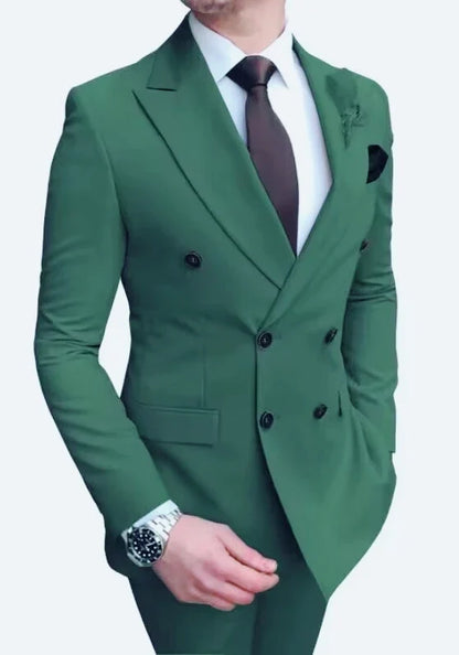 Formal Men's Suits 2 Pieces Jacket Pants Handsome Peak LapelDouble Breasted Suit Set For Men Groom Tuxedo Party Prom Hot Sale