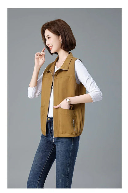 Spring Autumn Women's Vest Jacket Coats 2025 New Solid Sleeveless Jacket Female Waistcoat Casual Tops Outerwear Chaleco Mujer