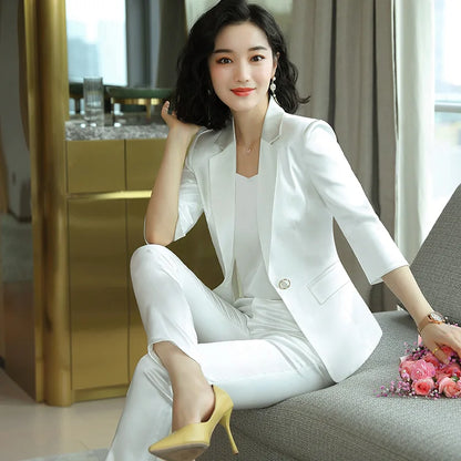 High-end Premium Women's Blazer Pant Two Piece Office Suit 2022 Spring New Elegant Temperament Female Jacket Casual Ninth Pants