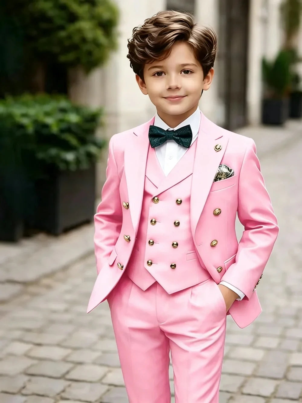 3 Pieces Boys Homecoming Suit Set 3 Pieces Banquet Party Wear Classic Peak Lapel Kids Slim Fit Tuxedo Wedding Ring Bearer Outfit