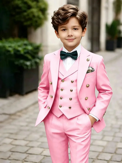 3 Pieces Boys Homecoming Suit Set 3 Pieces Banquet Party Wear Classic Peak Lapel Kids Slim Fit Tuxedo Wedding Ring Bearer Outfit
