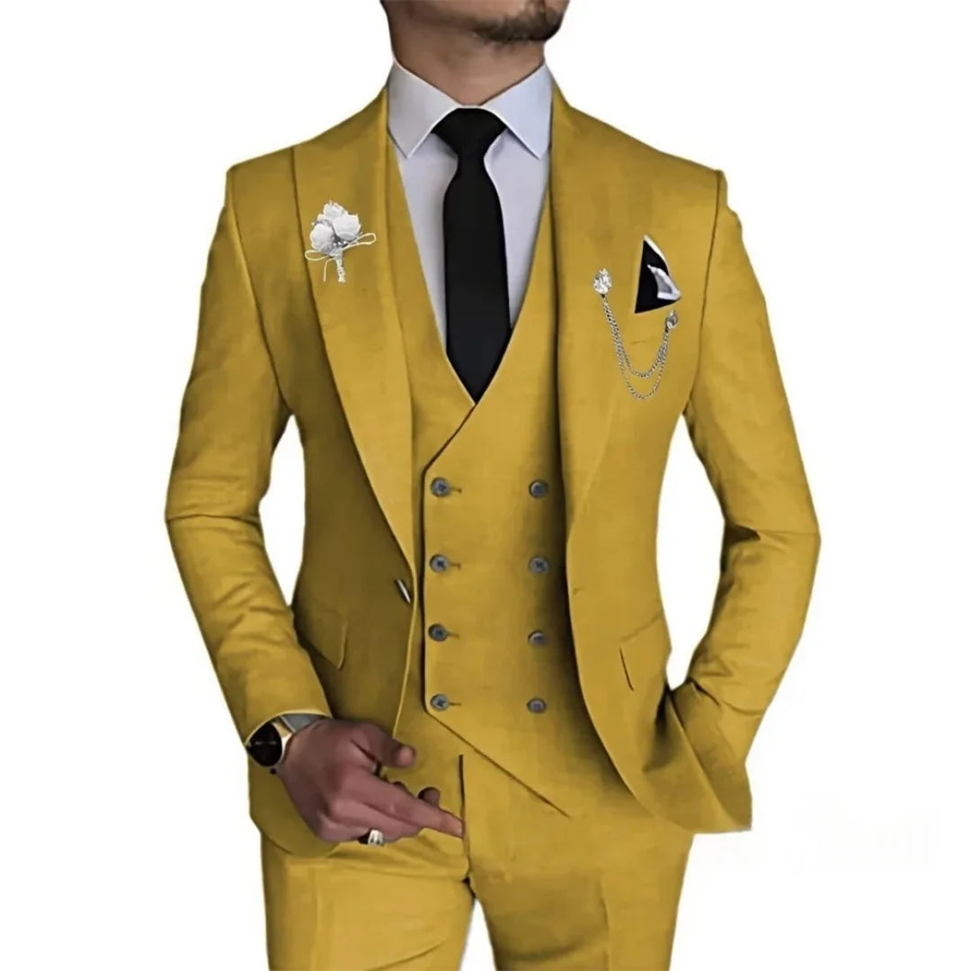 Men's 3 Piece Slim Fit Double Breasted Formal Suit for Wedding Prom Dinner Party - Classic Style