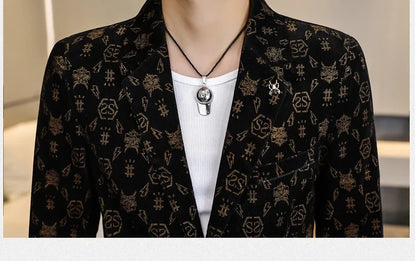 Blazer New Men's Fashion Corduroy Business Gentleman Slim Letter English Style Outdoor Performance Wedding Banquet Casual Blazer