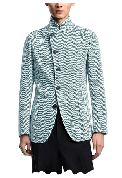 Men's Herringbone Tweed Blazer Stand Collar Slim Fit Business Casual Suit Jacket Spring Daily Commute Lightweight Sport Coat