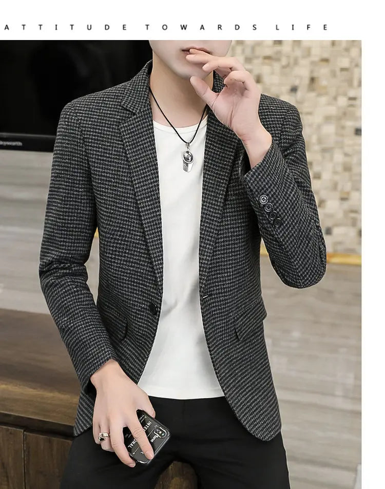 2026 Blazer Outdoor Men's Checked Fashion Business Trend Wedding Slimming Gentleman Casual Korean Travel High Formal Wear Blazer