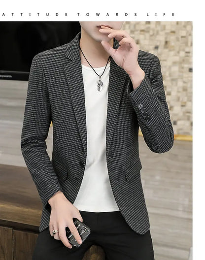2026 Blazer Outdoor Men's Checked Fashion Business Trend Wedding Slimming Gentleman Casual Korean Travel High Formal Wear Blazer