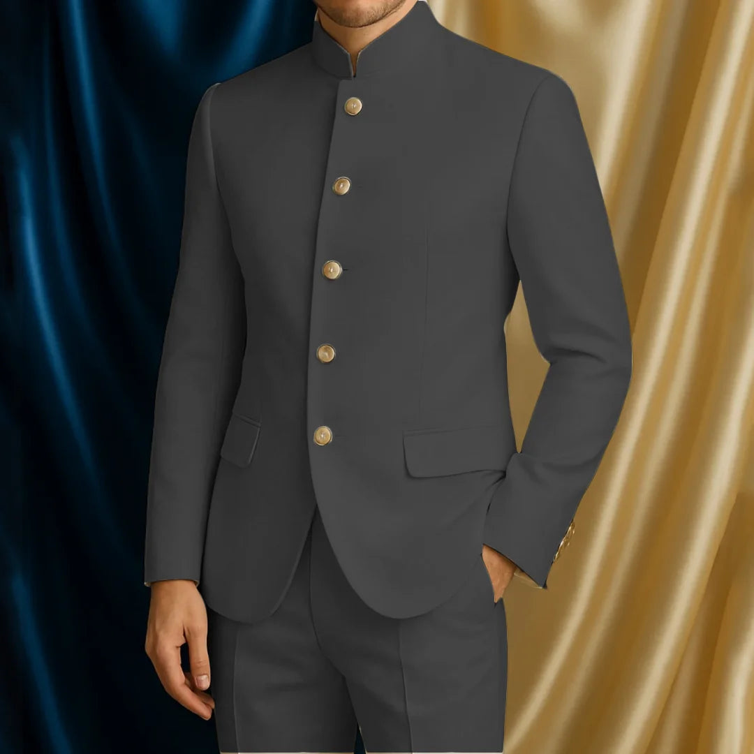 Men Suit 2 Piece Beige Single Button Hight Neck Solid For Wedding Banquet Birthday Party Business Daily Casual Jacket With Pants