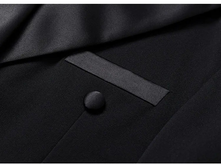 Patchwork Satin Double-breasted Designer Mens Black Blazer Hombre Elegant Groom Wedding Banquets Party Suits Jackets Coats 5XL
