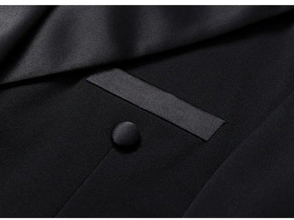 Patchwork Satin Double-breasted Designer Mens Black Blazer Hombre Elegant Groom Wedding Banquets Party Suits Jackets Coats 5XL