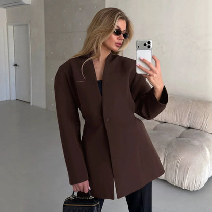 Winter,European,Clothes,Workplace,Office,Suit coat,Chic,Sexy,V-Neck,Elegance,Women,Tops,Long Sleeve,Lace up,Jacket,2026,6722002
