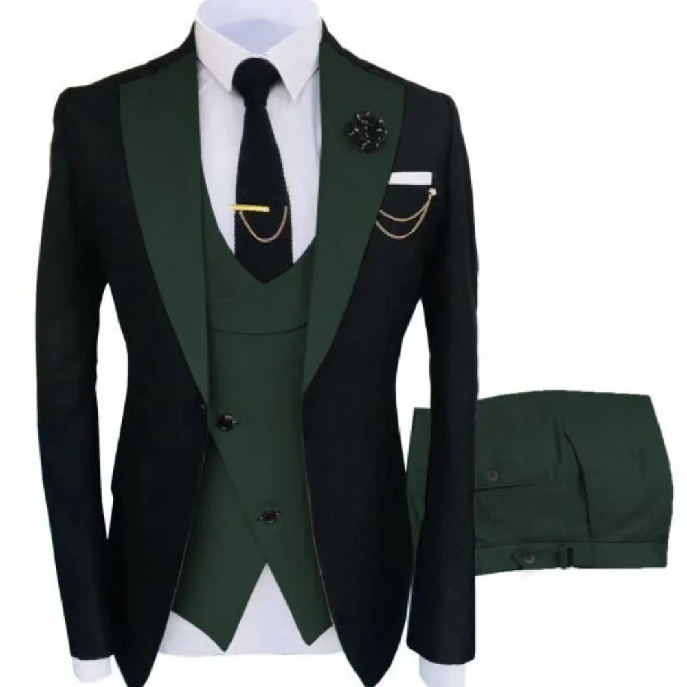 3 Pieces Slim Fit Men's Suits Formal Business Groom Tuxedo for Wedding Party Prom - Jacket Vest Pant Set