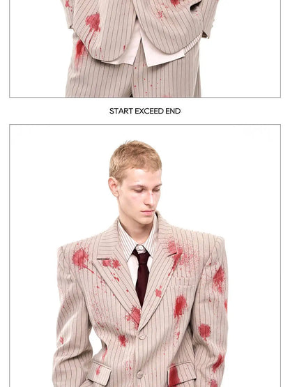 Ink Ejection Tie-dyed Pattern Stripe Printed Shoulder Pad Blazer Coat Men 2025 New Original Luxury Handsome Jacket JY4551