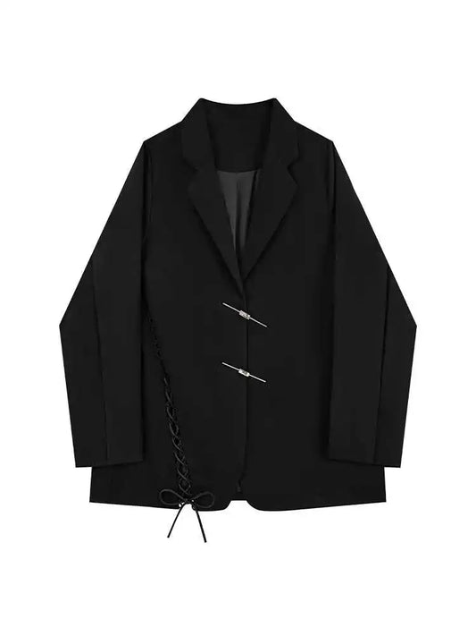 Women's Black Gothic Emo Blazer Coat Vintage Harajuku Vestes Femme Chinese style 2000s Long Sleeve Suit Jacket Outerwear Clothes