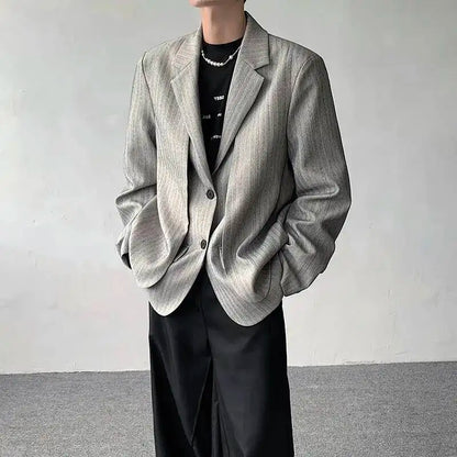 Layer Original Fake Design Two Piece Blazer Double Coat Men's 2025 Spring Elegant Temperament Stripe Casual Jacket JY7367