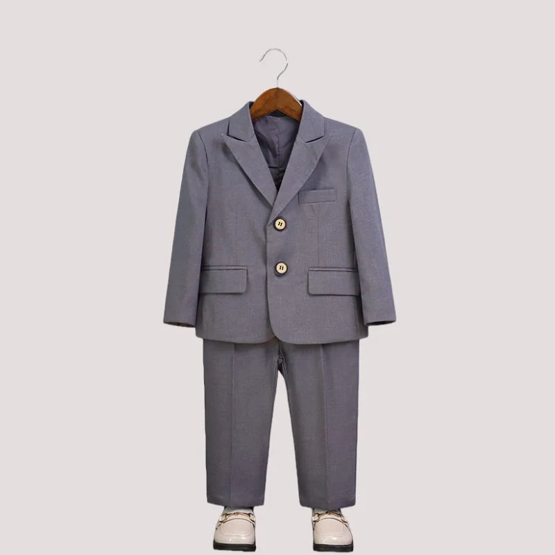Kids White Suit Set Boy Formal Wedding Birthday Party Wear Children's Jacket Vest Pants Bowtie+Pocket Towel 5Pieces Clothes Set