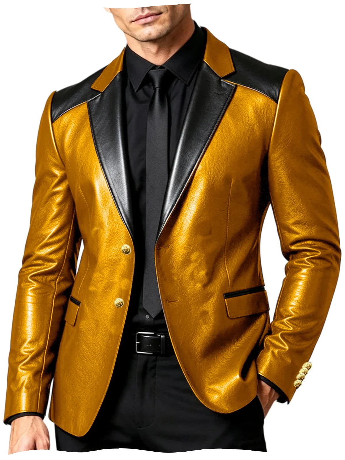 PU Leather Men's Suit Blazer Patchwork Style Wedding Groom Tuxedo Formal Office Prom Jacket High Quality Business Casual Coat