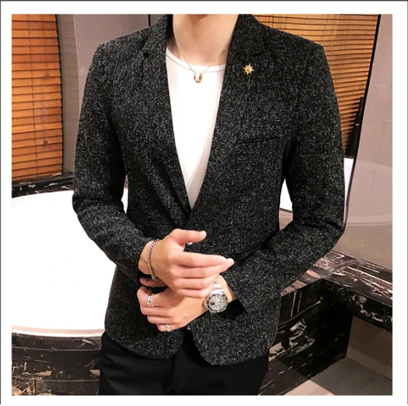 Blazer.New Boutique Men's Solid Color British Style Fashion Casual Business Job Interview Gentleman Party Best Versatile Dress