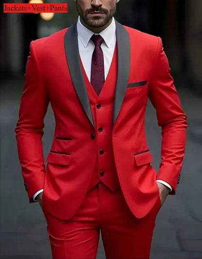 Ensemble de costume habillé pour homme, coupe ajustée, décontracté pour affaires, smoking de mariage, manches longues, revers crantés, marié