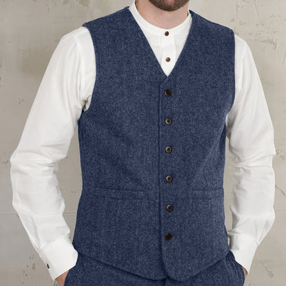 Men's Herringbone Vest for Weddings and Formal Occasions – Single-Breasted Waistcoat