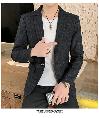 Men's  Slim Fit Business Suit Jacket Casual High-End Polyester Korean Style Top for Handsome Fashionable Look