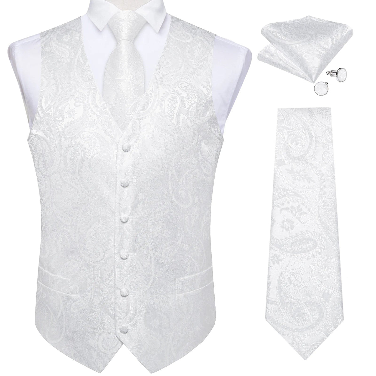 Men's Paisley Waistcoat Set – Single Breasted Formal Vest with Necktie and Pocket Square for Weddings and Business Events