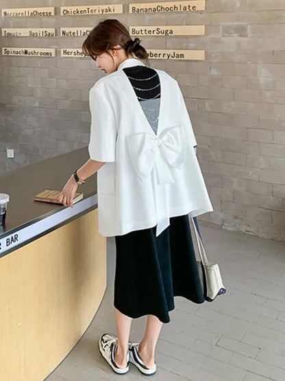 Summer New Women's Blazer Short Sleeves Back Bowknot Chain Niche Design Elegant High-end Sweet Ins Chic Tide Jacket HK14700