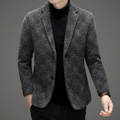 Men's Autumn Winter Thickened Business Casual Blazer Jacket Middle Aged Warm Outerwear
