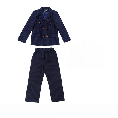 Kids Spring Autumn Blue Plaid Suit Set Boys Wedding Birthday Prom Photography Set Children's Piano Host Performance Costume