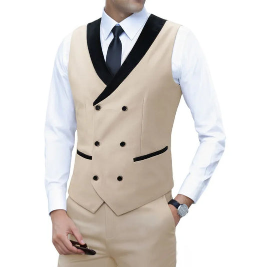 Men's Corduroy Vest Double-Breasted Slim Fit Waistcoat for Business Casual & Formal Occasions