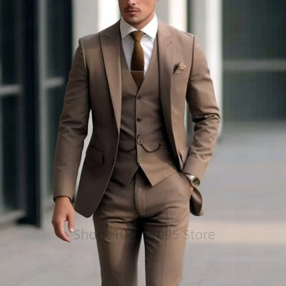 Classic Wedding Solid 3-Piece Smoking Ternos Fino Adjusted Male Formal Business Suits for Groomsmen And Festive Occasions