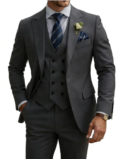 New Premium Solid Suit Set 3 Pieces Banquet Party Wear Handsome Peak Lapel Slim Fit Suits Wedding Groom Sets Plus Size Tuxedo